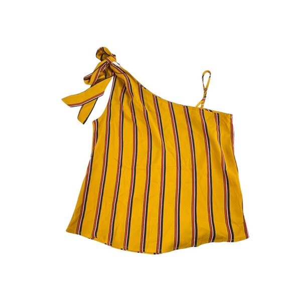 E&M Top Womens Size M Striped One-Shoulder Top With Adjustable Strap Yellow Red - Picture 6 of 7